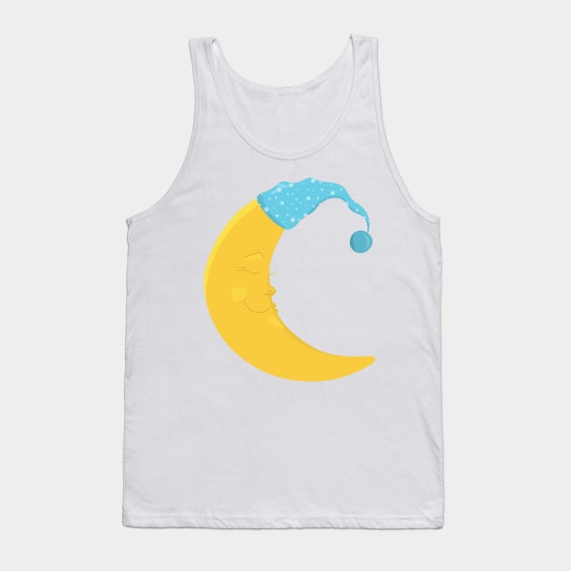 Sleeping Moon, Yellow Moon, Cute Moon, Nightcap Tank Top by Jelena Dunčević